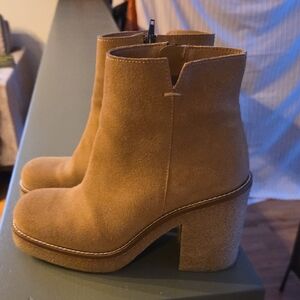 Light Brown Suede Bootie Chunky Heel